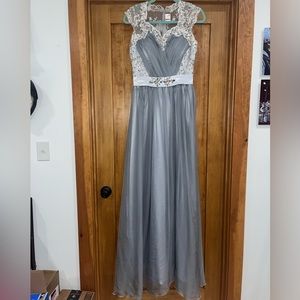 Silver gown with lace detailing